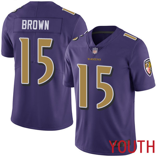 Baltimore Ravens Limited Purple Youth Marquise Brown Jersey NFL Football #15 Rush Vapor Untouchable->youth nfl jersey->Youth Jersey